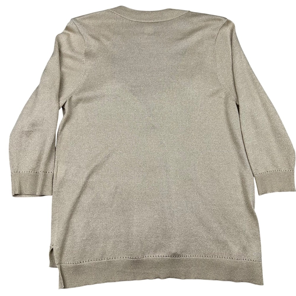 Chico's Gold Metallic Knit Cardigan V-Neck Button Front 3/4 Sleeve Size 2 Large - Picture 9 of 14